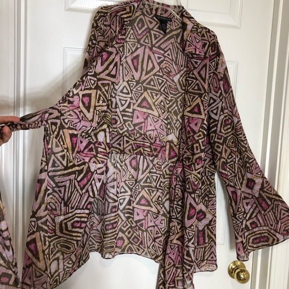 Lane Bryant Sheer Metallic Retro Long Sleeve Tie Front Cárdigan Blouse 14/16 - Picture 5 of 12